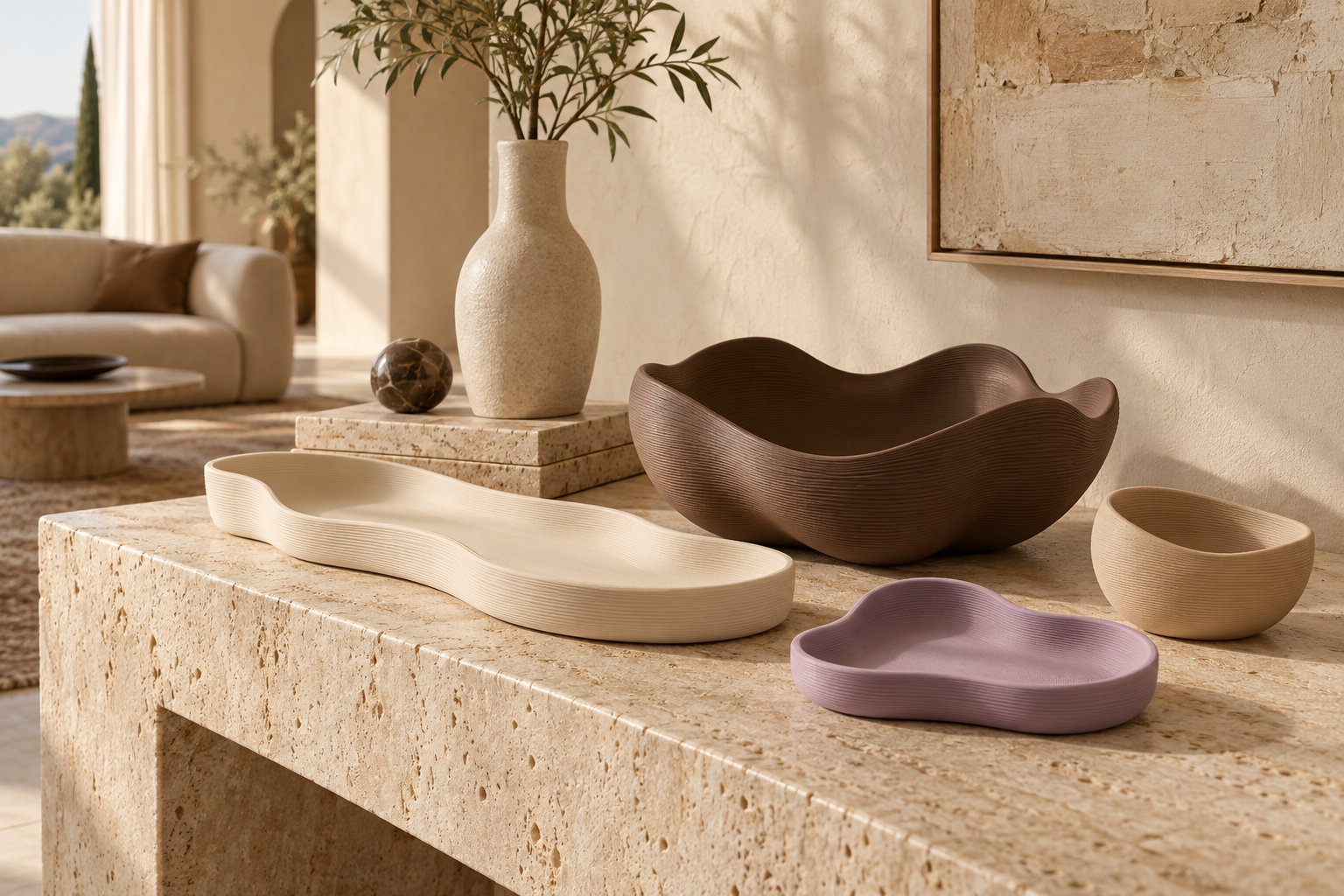 Concept di vassoi e ciotole decorative stampati in 3D
